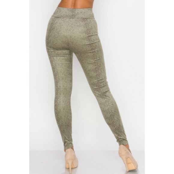 Embossed Snake Print Crop Top & Leggings, Tie Front & High Waist, 2 Piece Set - Picture 6 of 6